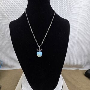 Fire OPALITE Carved Apple Pendant Necklace